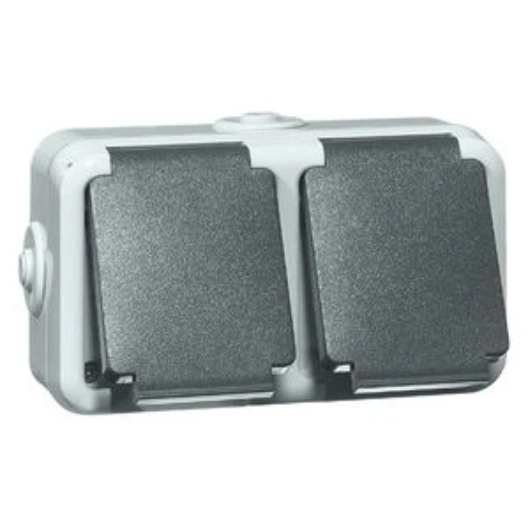 Kontaktligzda 2-vietīga a/z IP44, pelēka, virsapmetuma, D 6632 WAB, Honeywell Peha