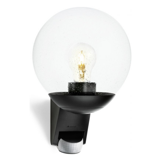 Āra sienas gaismeklis ar kustības sensoru, melns, E27, maksimāla jauda līdz 60W, maksimālais sensora attālums 10m un 180°, IP44, L 585 S, STEINEL