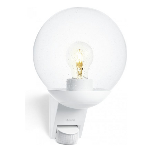Āra sienas gaismeklis ar kustības sensoru, balts, E27, maksimāla jauda līdz 60W, maksimālais sensora attālums 10m un 180°, IP44, L 585 S, STEINEL