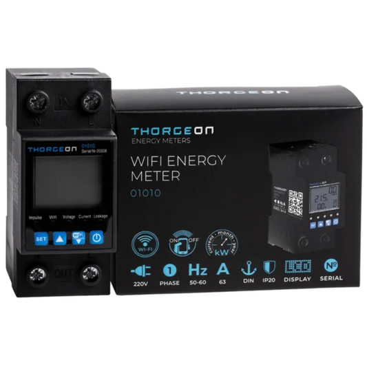 Elektroenerģijas skaitītājs, WiFi, 1F, 63A, LCD displejs, uz DIN sliedes, Tuya, THORGEON