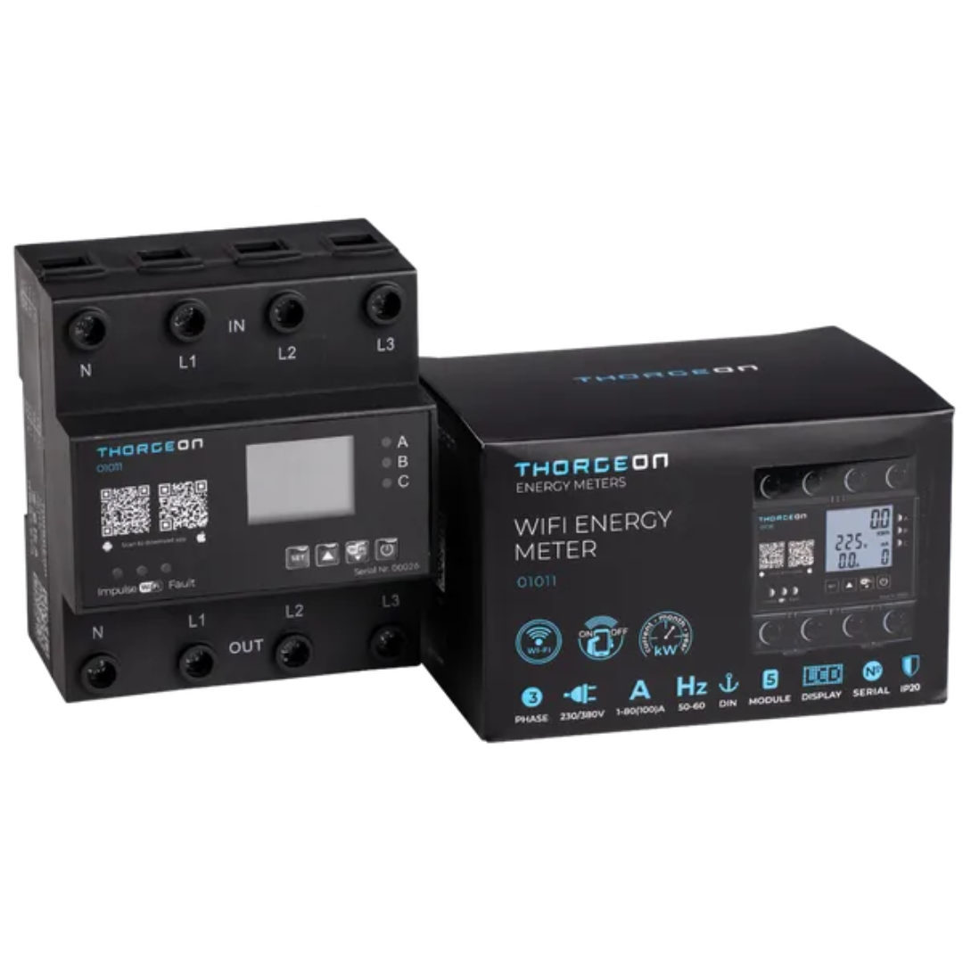 Elektroenerģijas skaitītājs, WiFi, 3F, 80(100A), LCD displejs, uz DIN sliedes, Tuya, THORGEON