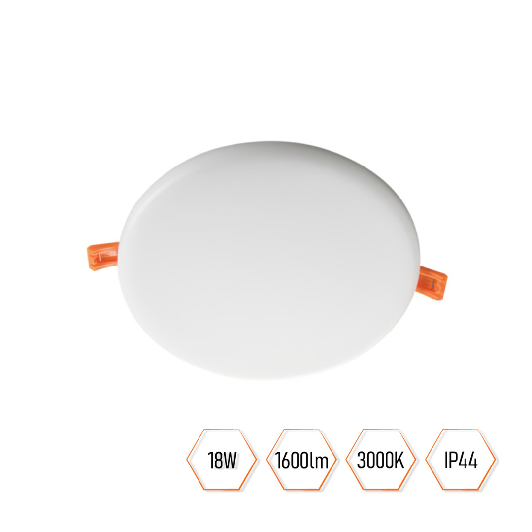 LED Gaismeklis iebūvejams apaļš, bez rāmja, 18W, 200-240V, 1600lm, 3000K, IP44, 120x16mm, balts