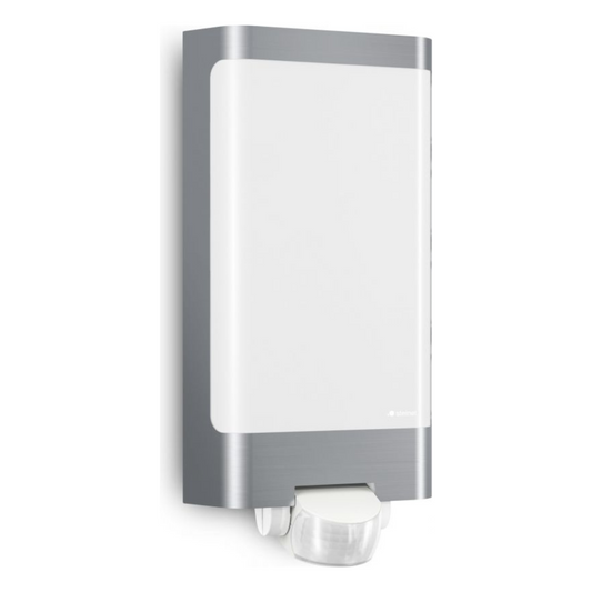 Āra sienas gaismeklis ar kustības sensoru, metāliska (inox), LED, 9.3W, 3000K, 946lm, sensora attālums 10m un 180°, IP44, IK07, L 240 S, STEINEL