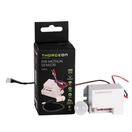 Iebūvējamais kustības sensors MINI ar 360° uztveršanas leņķi, Uztveršanas attāIums 6m, Pieslēguma jauda 800W, IP65, THORGEON