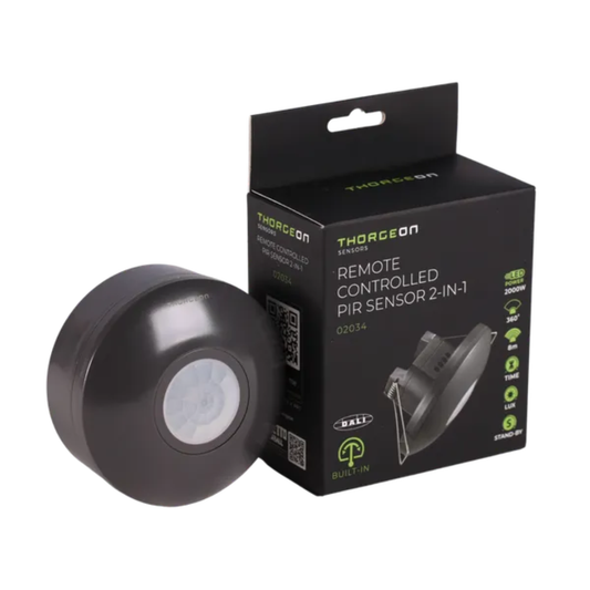 Kustības sensors ar pulti, melns, virsapmetuma / zemapmetuma, DALI, 360 grādi, 8m darbības radius, IP54, 2000W, Thorgeon
