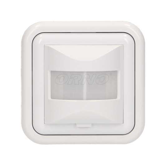 Infrasarkanais kustības sensors z/a, paredzēts uzstādīšanai uz sienas, darbības diapazons 160grādi - 9m, IP20, 500W, 80.7x80.7x65mm, balts, ORNO