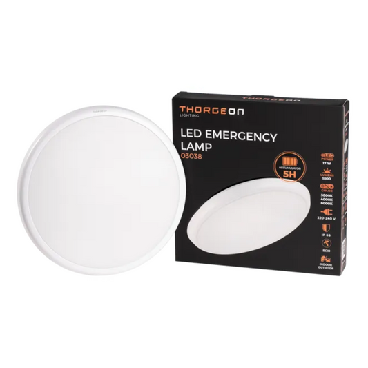 Avārijas gaismeklis ROUND 17W, 5h, IP65, 3000K/4000K/6000K, THORGEON