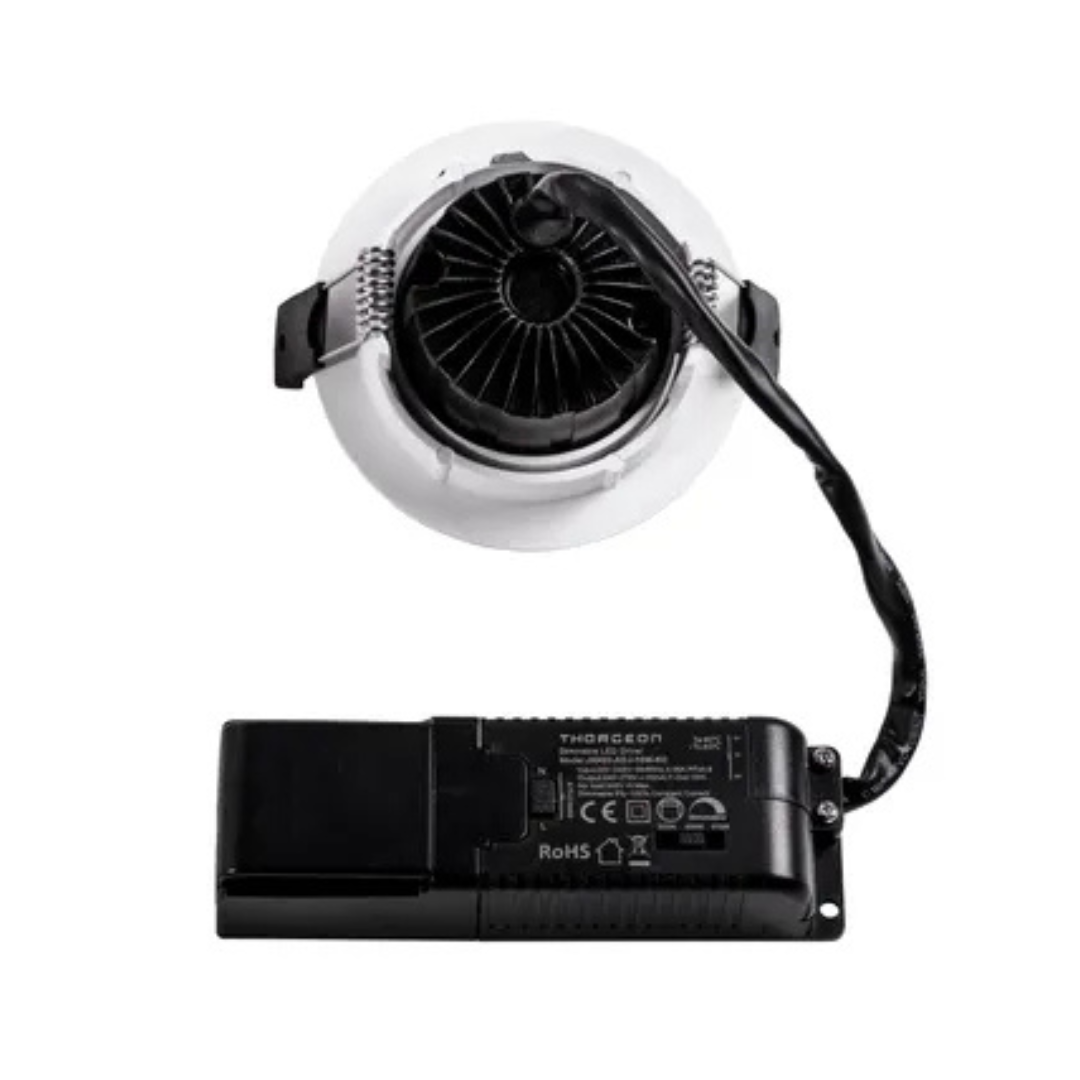 Gaismeklis LED, iebūvējams, Downlight, balts, 10W, 3000K/4000K/5700K, 800Lm, 220V, IP44, dimmējama, 83mm cauruma diametrs, THORGEON