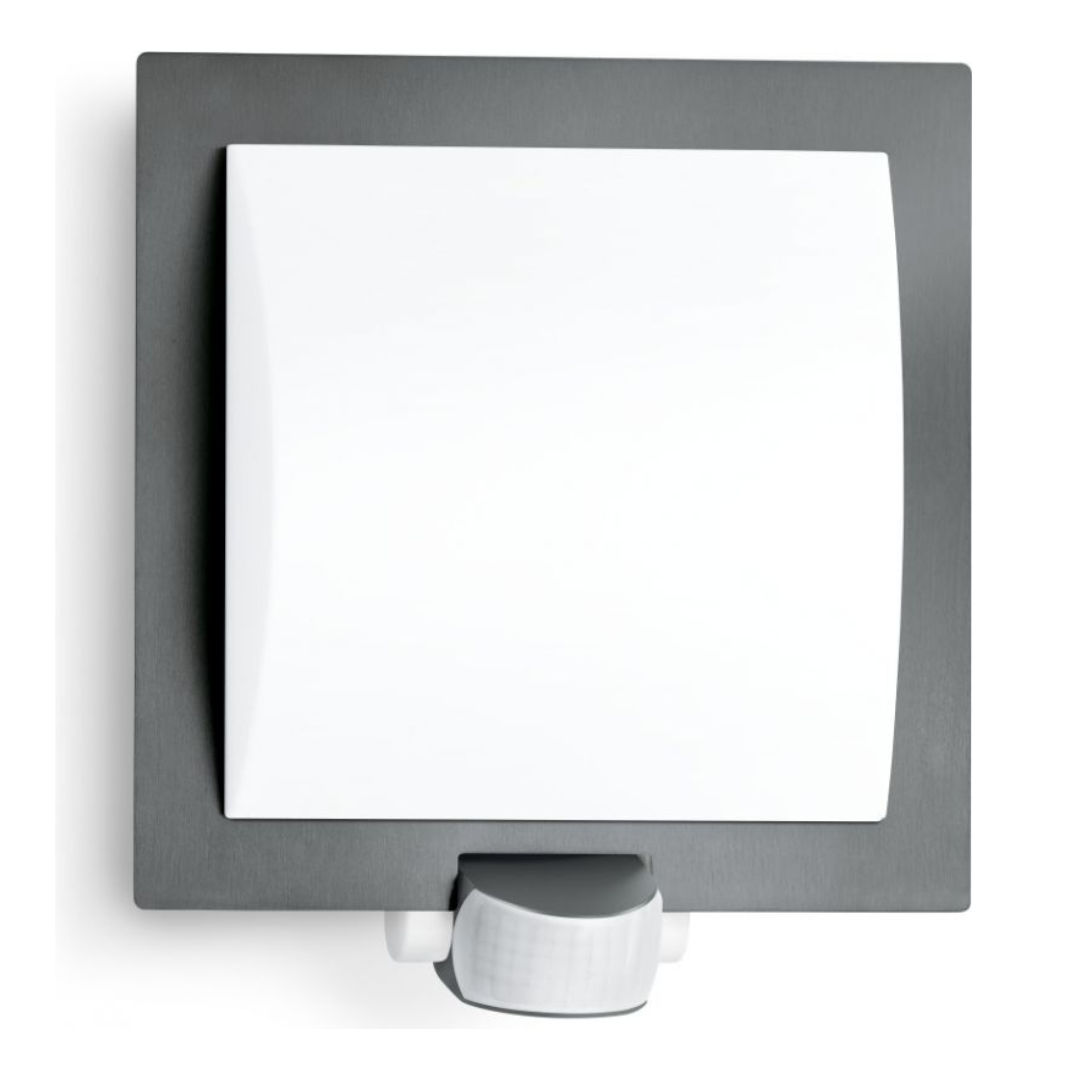 Āra sienas gaismeklis ar kustības sensoru, antracīts, E27, maksimāla jauda līdz 60W, sensora attālums 10m un 180°, IP44, IK07, L 20 S, STEINEL