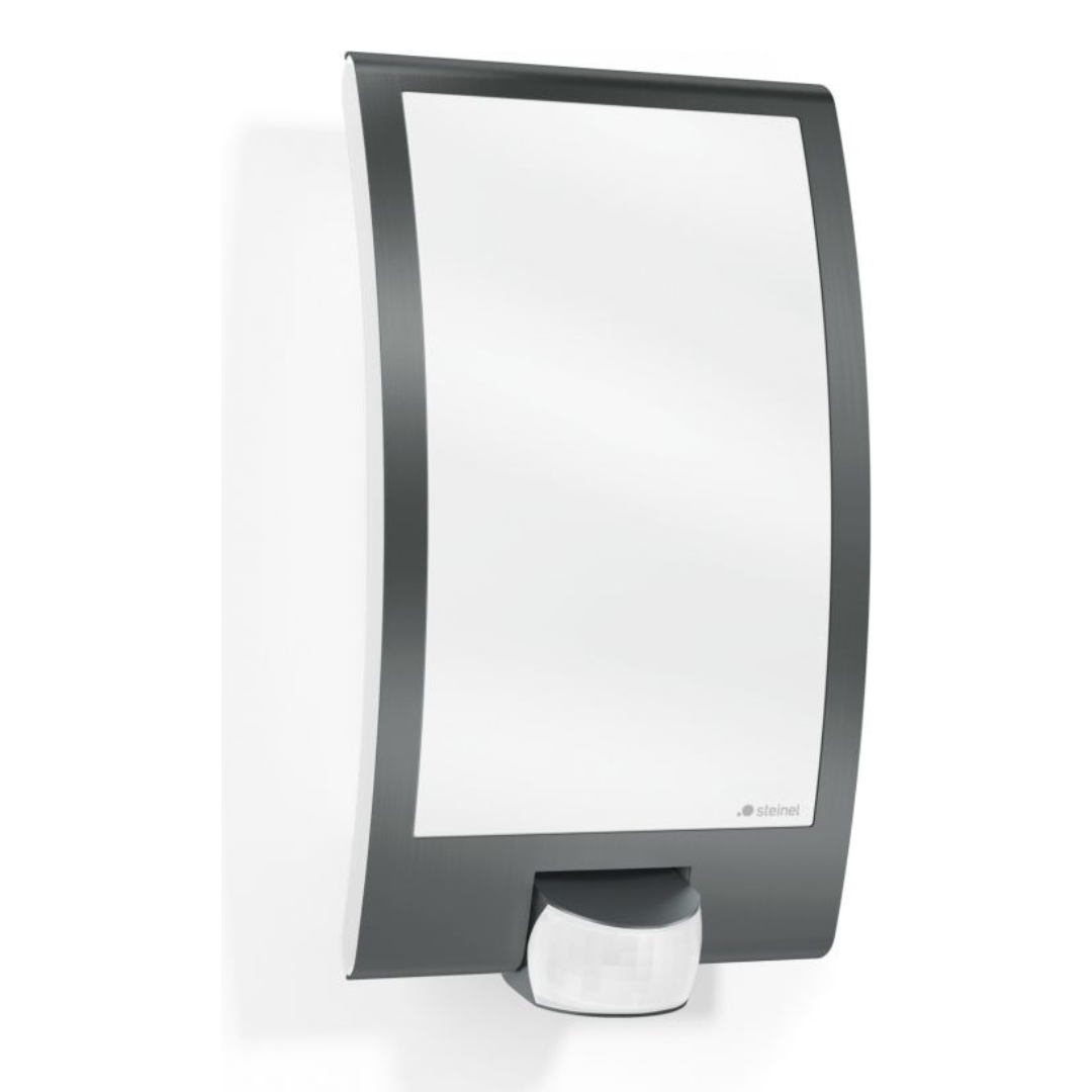 Āra sienas gaismeklis ar kustības sensoru, antracīts, E27, maksimāla jauda līdz 60W, sensora attālums 10m un 180°, IP44, L 22 S, STEINEL