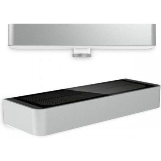 Āra sensorlampa ar saules paneli, sudraba, 1.5W, 3000K, 140lm, IP44, ar kustības sensoru, 360°, 6m, soft light start, XSolar SOL-O LED, STEINEL