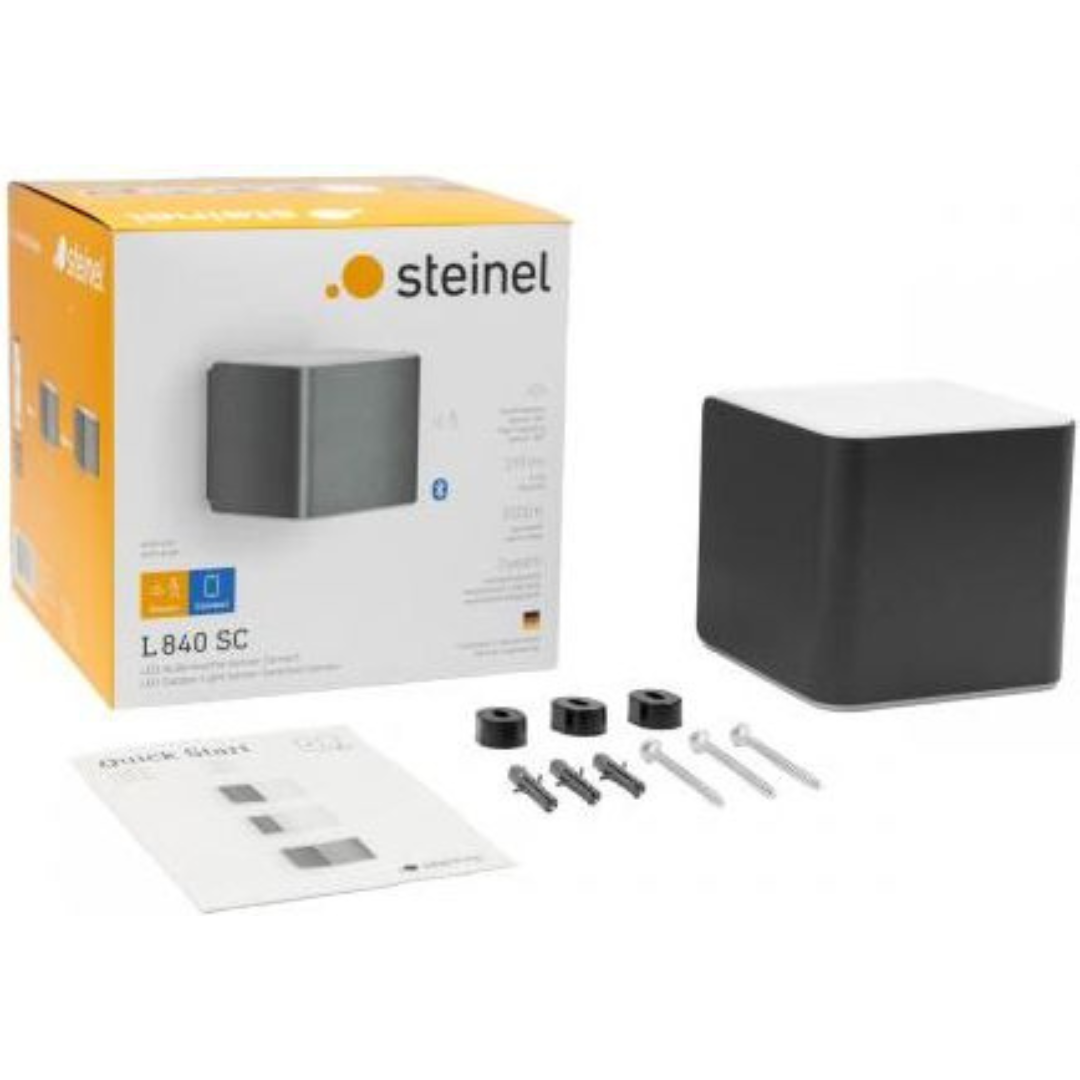 Āra sienas gaismeklis ar kustības sensoru, antracīts, LED, 9.1W, 3000K, 319lm, IP44, sensora attālums 5m un 160°, ar Bluetooth savienojumu un vadību, soft light start, L 840 SC, STEINEL