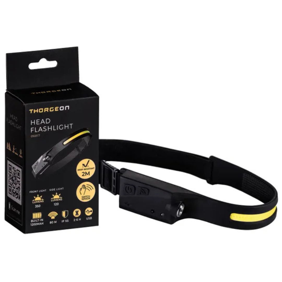 LED galvas lukturis uzlādējams ar sensoru iesl./izsl., 10W, 120lm/350lm, IPX4, apgaismojuma ilgums ar pilnu uzlādi līdz 6 stundām, THORGEON