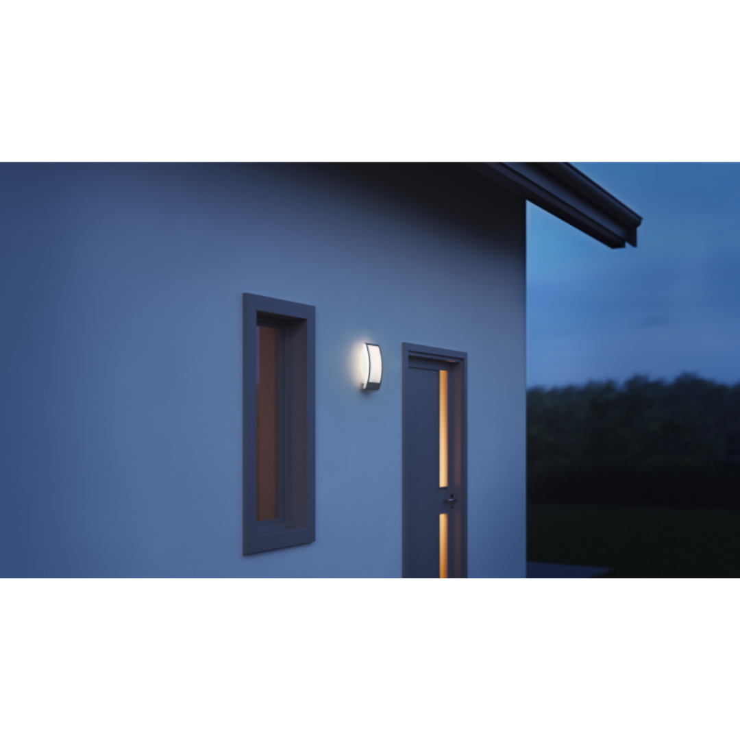 Āra sienas gaismeklis ar krēslas slēdzis + eko režīms, antracīts, E27, maksimāla jauda līdz 60W, IP44, L 22, STEINEL