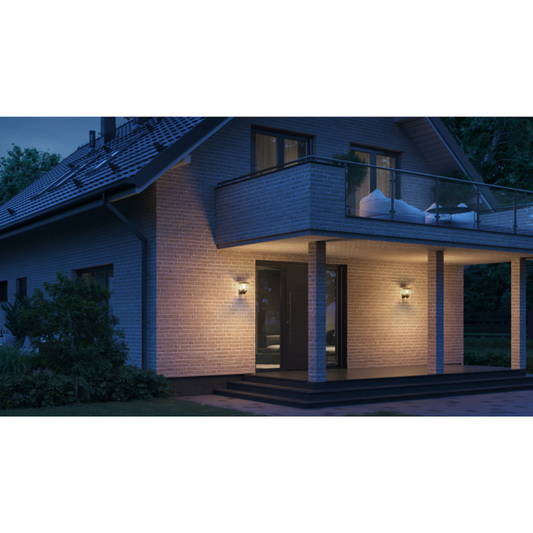 Āra sienas gaismeklis ar kustības sensoru, melns, E27, maksimāla LED jauda līdz 15W, sensora attālums 7.5m un 180°, IP44, IK07, L 10 S, STEINEL