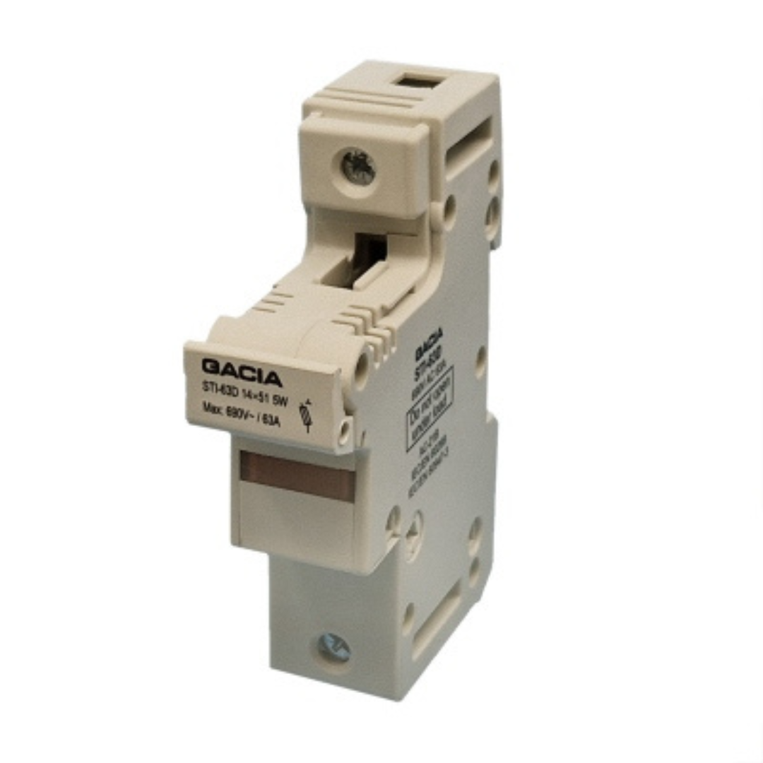 Cilindrisko drošinātāju 14x51 blokslēdzis, LED, 1P, 63A, 690V, STID-63-1, GACIA