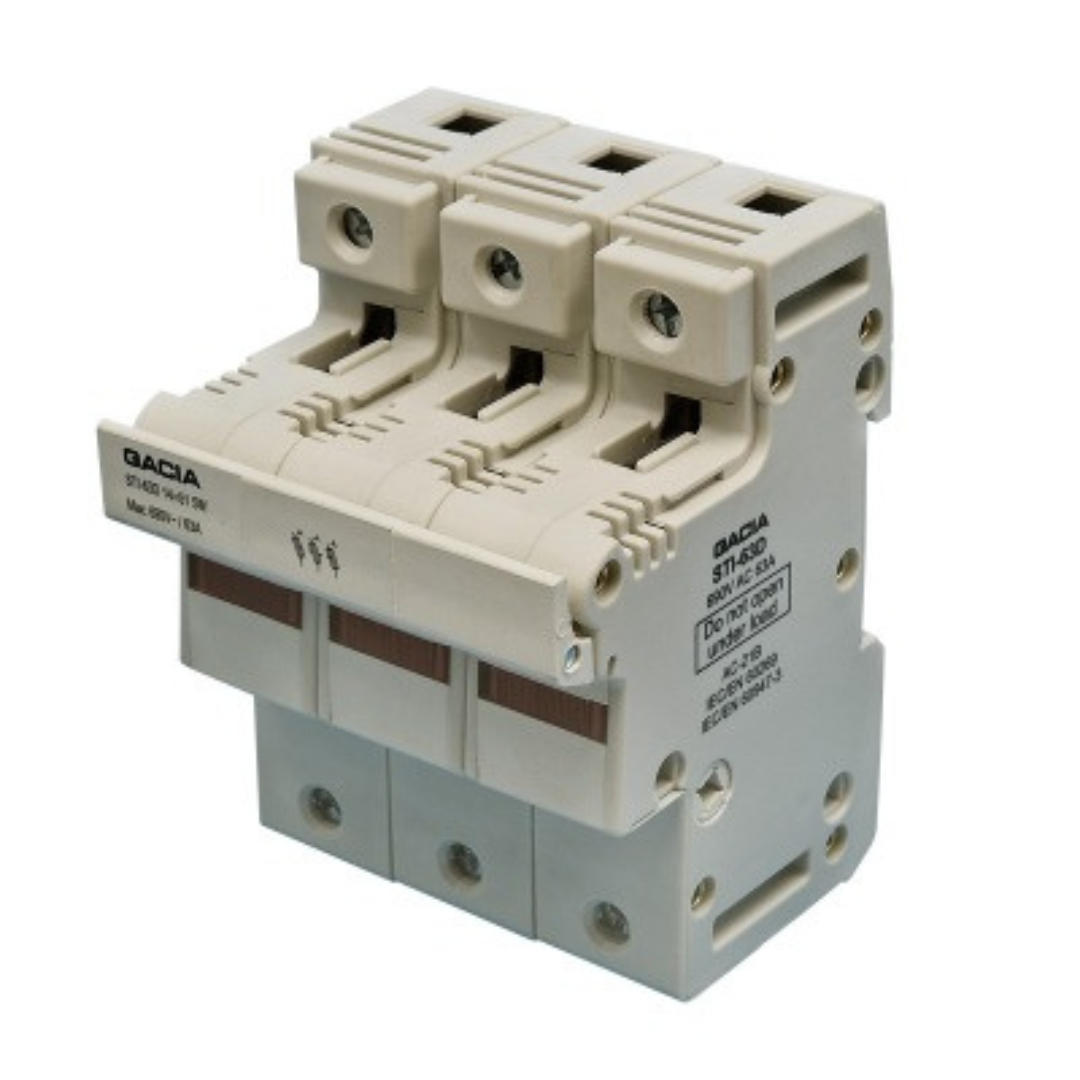 Cilindrisko drošinātāju 14x51 blokslēdzis, LED, 3P, 63A, 690V, STID-63-3, GACIA