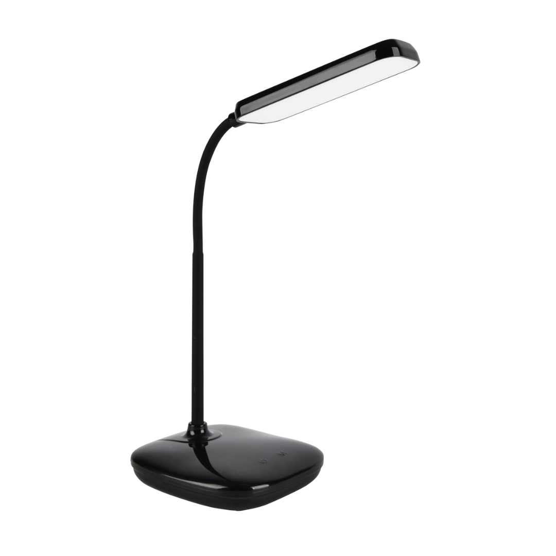 LED Galda lampa, 12W, 1280lm, 2700-6500K, 3CCT, aptumšošanas atmiņas funkcija (dimmējama), adapteris ABS+PC, melna