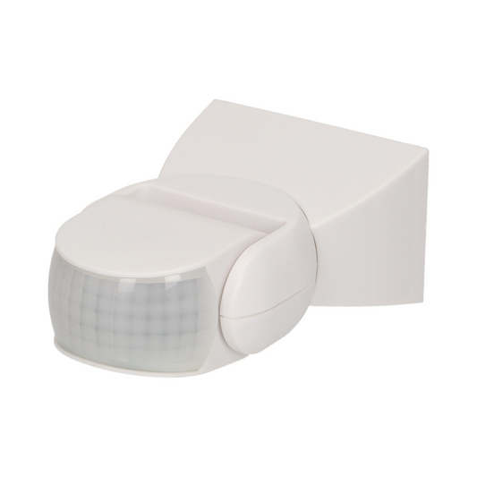 Infrasarkanais kustības sensors, darbības diapazons 180grādi - 12m, 3-2000LUX, 1200W, IP65, 119.5-51.5mm, balts