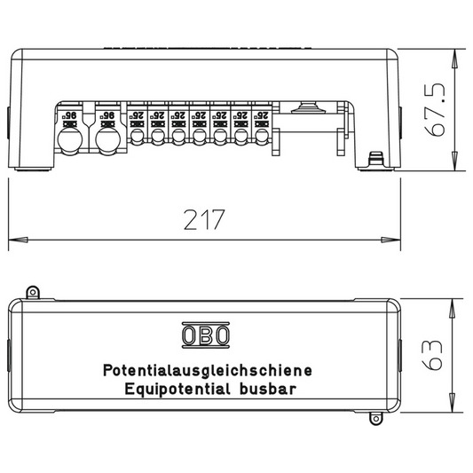 Potenciālu izlīdzināšanas kopne iekštelpām, pārbaudījis VDE, 1801, OBO