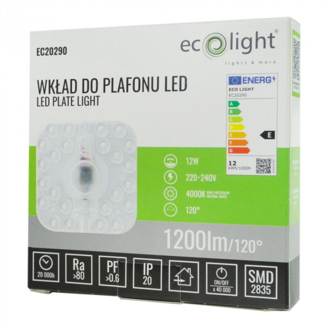 LED modulis / griestu lampas ieliktnis, 12W, 4000K, 1200lm, 220-240V, IP20, ECOLIGHT