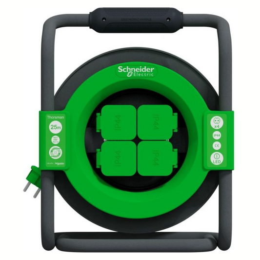 Pagarinātājs uz spoles, 4-vietīgs, 25m, vads 3x1.5, 16A, IP44, Schneider Electric