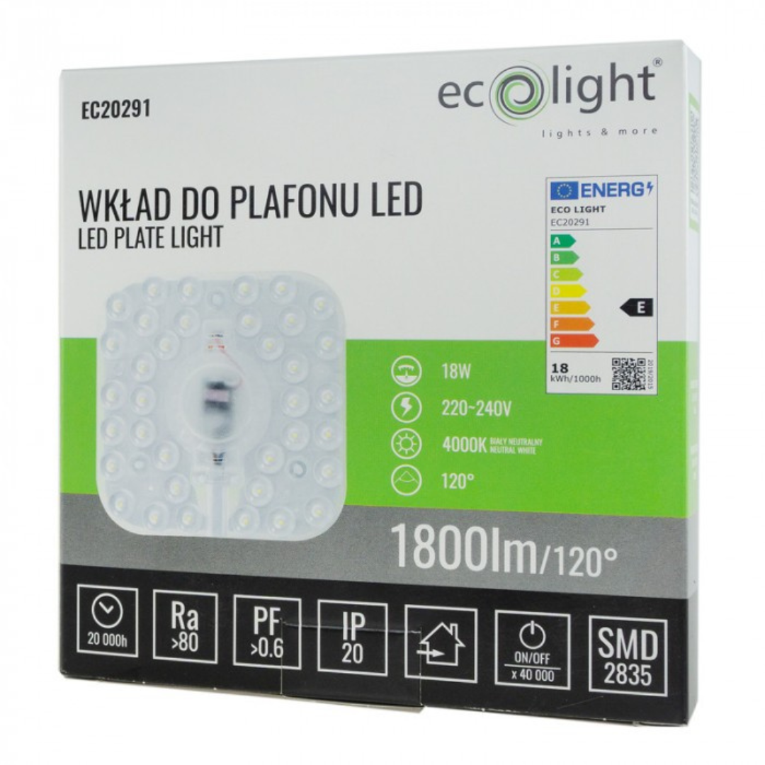 LED modulis / griestu lampas ieliktnis, 18W, 4000K, 1800lm, 220-240V, IP20, ECOLIGHT