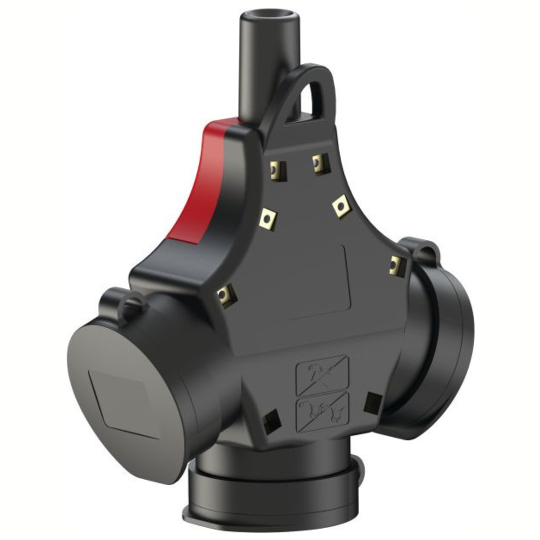 Kontaktligzda vadam 3-vietīga ar pieslēgumu 3 atsevišķām fāzēm, IP44, 16A, 250V, 3p (2P+E), melna ar sarkanu, PCE