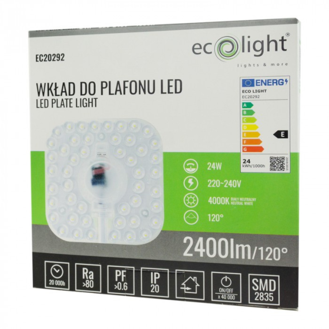 LED modulis / griestu lampas ieliktnis, 24W, 4000K, 2400lm, 220-240V, IP20, ECOLIGHT