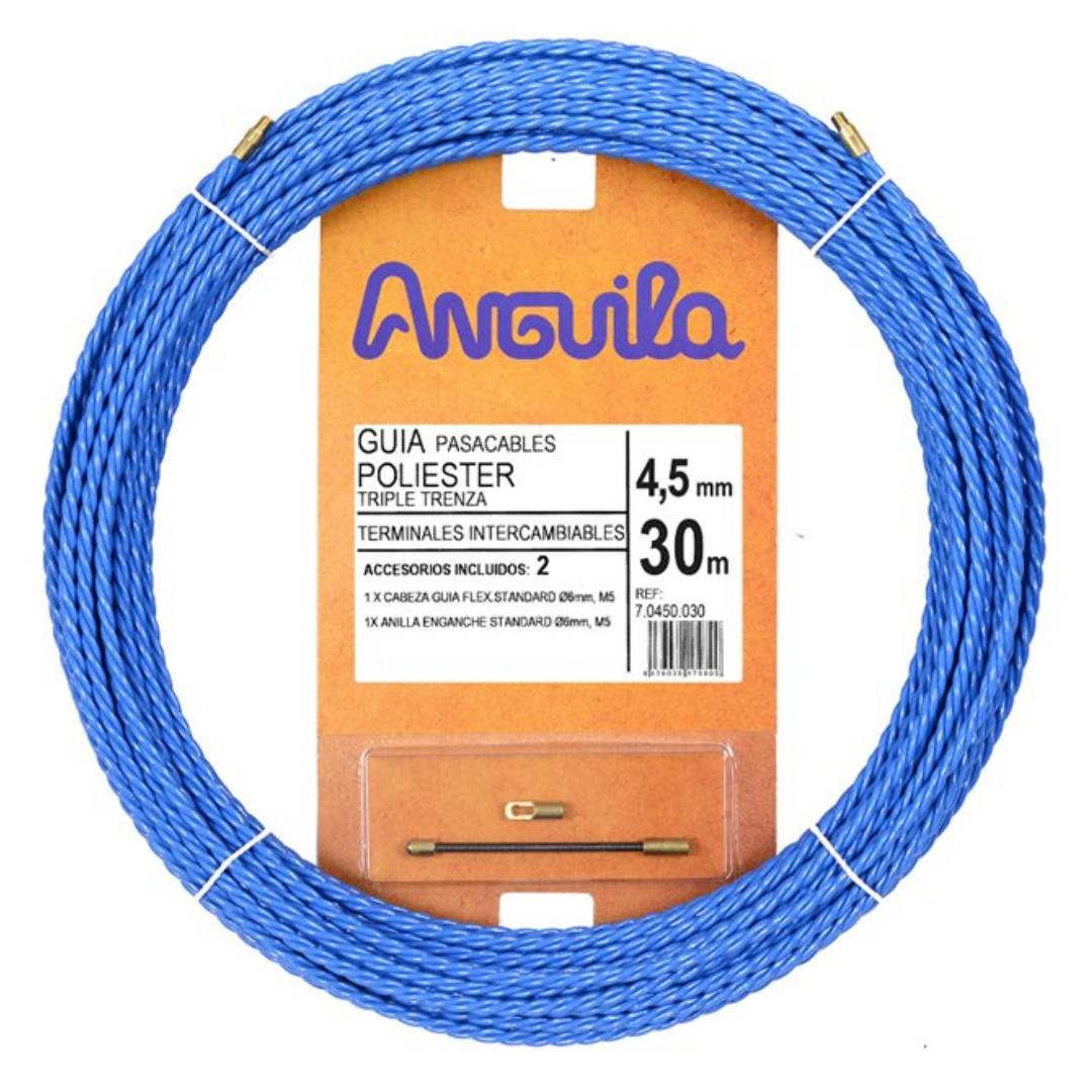 Kabeļu buksieris, trīskāršais vītais poliesters, diametrs 4.5mm, garums 30m, Anguila