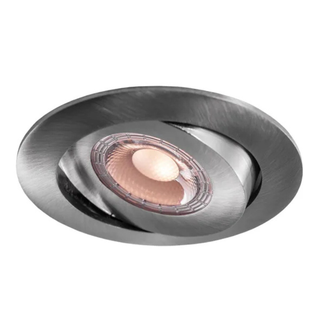 Gaismeklis LED, iebūvējams, plāns, matēts niķelis, 5W, 3000K/4000K/5700K, 400Lm, IP44, 50°, CRI>90, dimmējama, 70-75mm cauruma diametrs, ar iekšējo draiveri, THORGEON