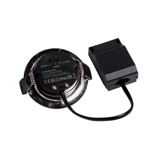 Gaismeklis LED, iebūvējams, plāns, matēts niķelis, 5W, 3000K/4000K/5700K, 400Lm, IP44, 50°, CRI>90, dimmējama, 70-75mm cauruma diametrs, ar iekšējo draiveri, THORGEON