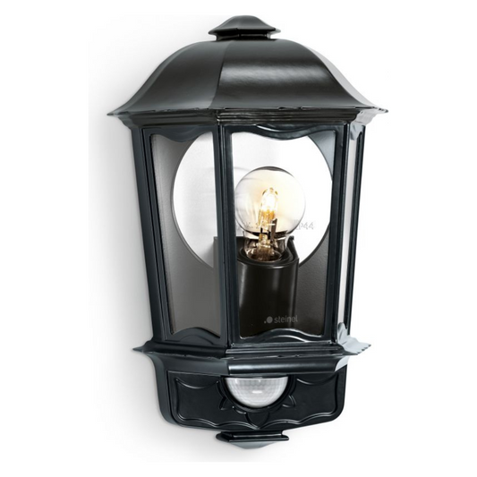 Āra sienas gaismeklis ar kustības sensoru, melns, E27, maksimāla jauda līdz 100W, sensora attālums 12m un 180°, IP44, L 190 S, STEINEL