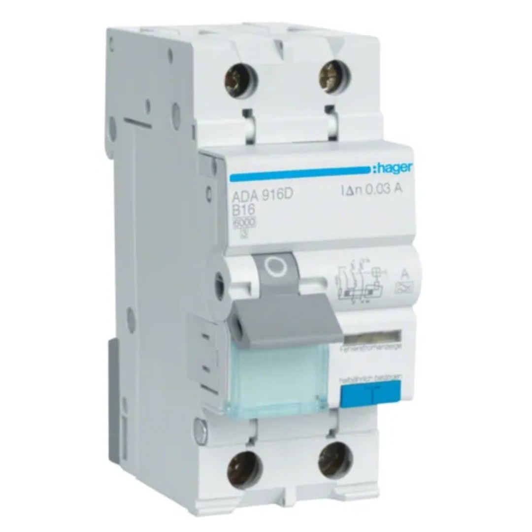 Kombinētais strāvas noplūdes automātslēdzis 1P+N 6kA B16 30mA, A type, HAGER
