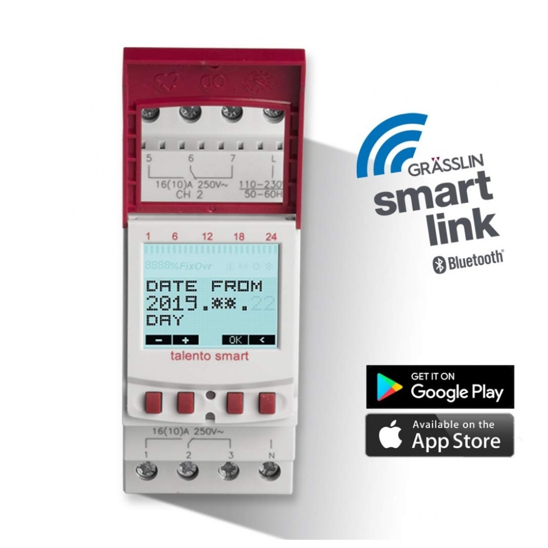 Digitālais astronomiskais laika slēdzis, 1 kanāls, 16A, 110/230V AC, Bluetooth, 500 atmiņas vietas, TALENTO SMART C15