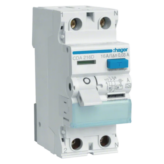 Noplūdes strāvas slēdzis 2P 16A 30mA, A type, HAGER