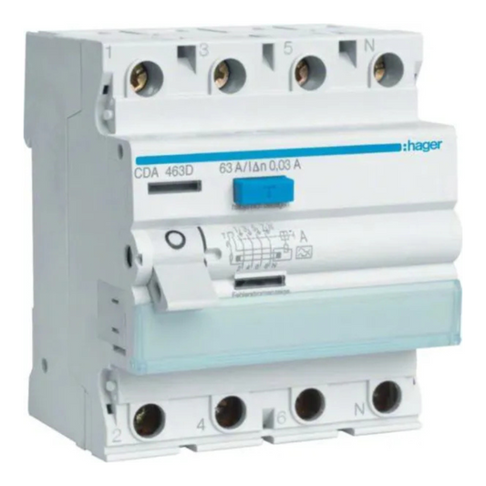 Noplūdes strāvas slēdzis 4P 63A 30mA, A type, HAGER
