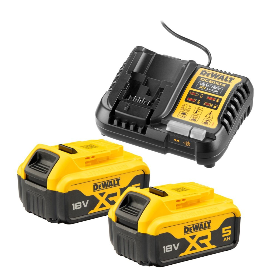 DeWALT Komplekts lādētājs + 2x5Ah (DCB1104+DCB184) 18V