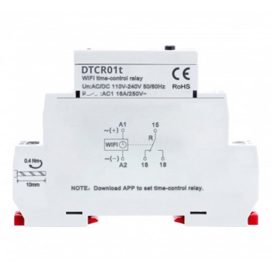 Daudzfunkcionāls WiFi TUYA laika relejs, 1CO, 16A, AC/DC, 110-230V, DTCR01t, Vexen
