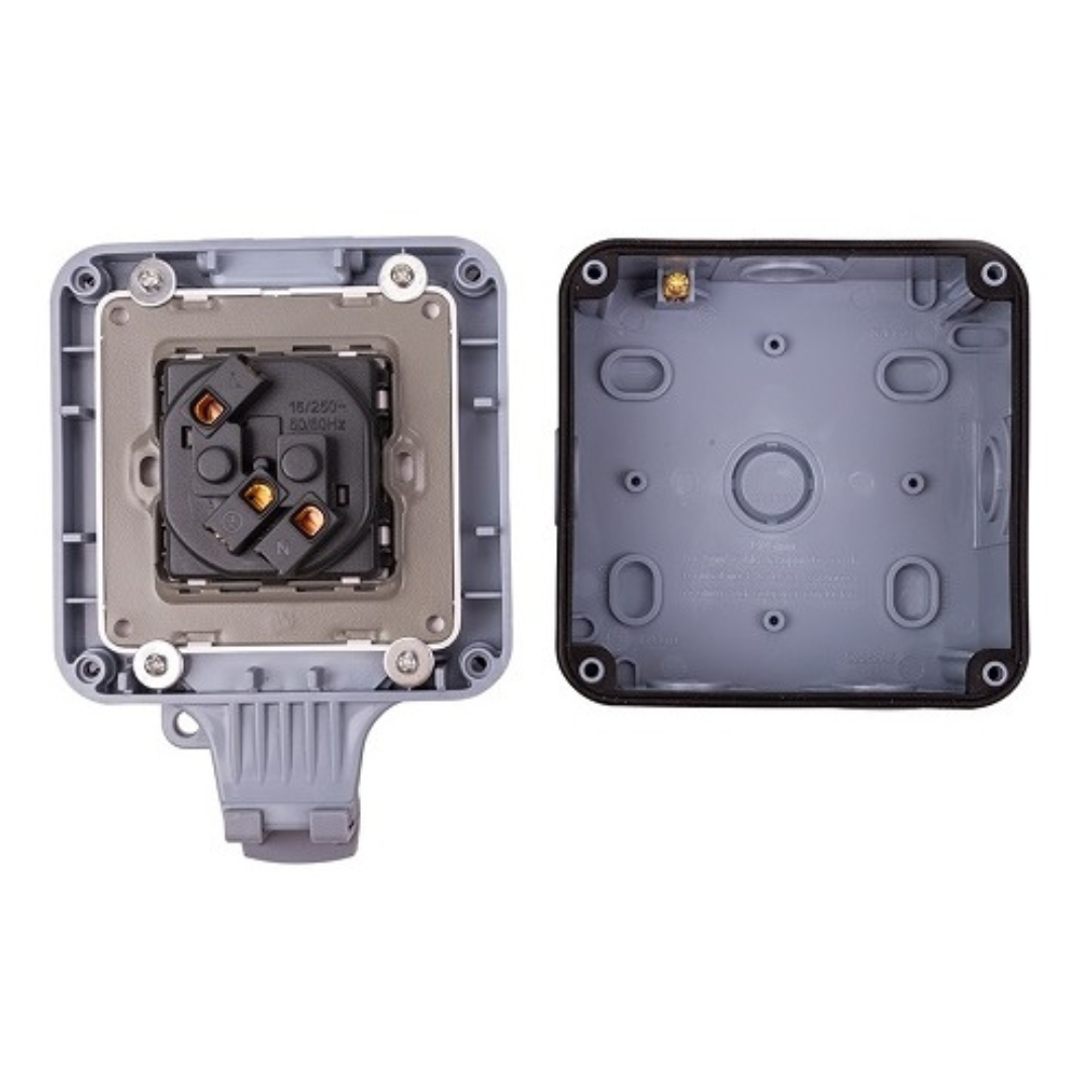 Rozete a/z, virsapmetuma, laikapstākļiem izturīga, 250V, 16A, IP66, HiSmart