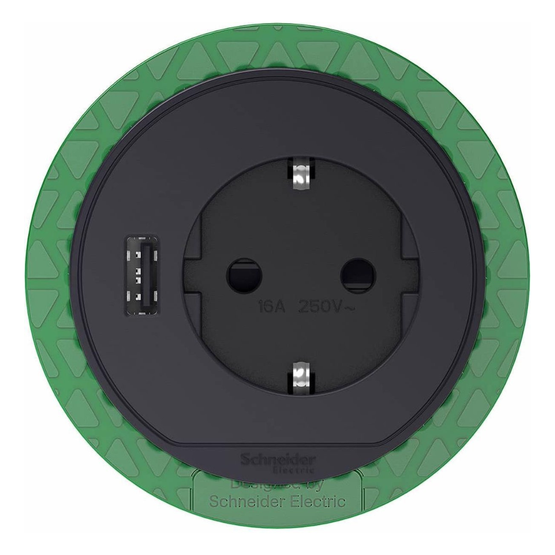 Galdā iebuvējama kontaktligzda ar USB lādētēju (60 mm caurumā), antracīts, 16A, USB - A tips 3.1A, INS44005, Unica sistēma+, Schneider Electric