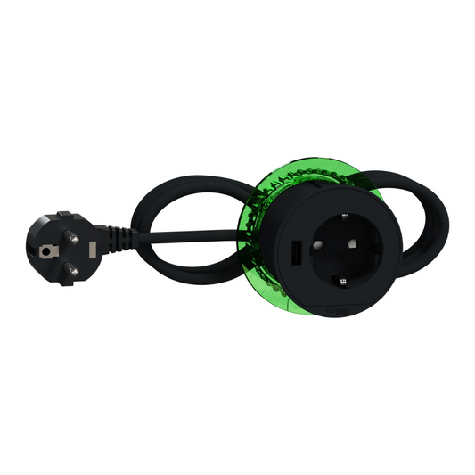 Galda kontaktligzda, 1-vietīga, +USB-A, melna, kabeļa garums 2m, Unica system+