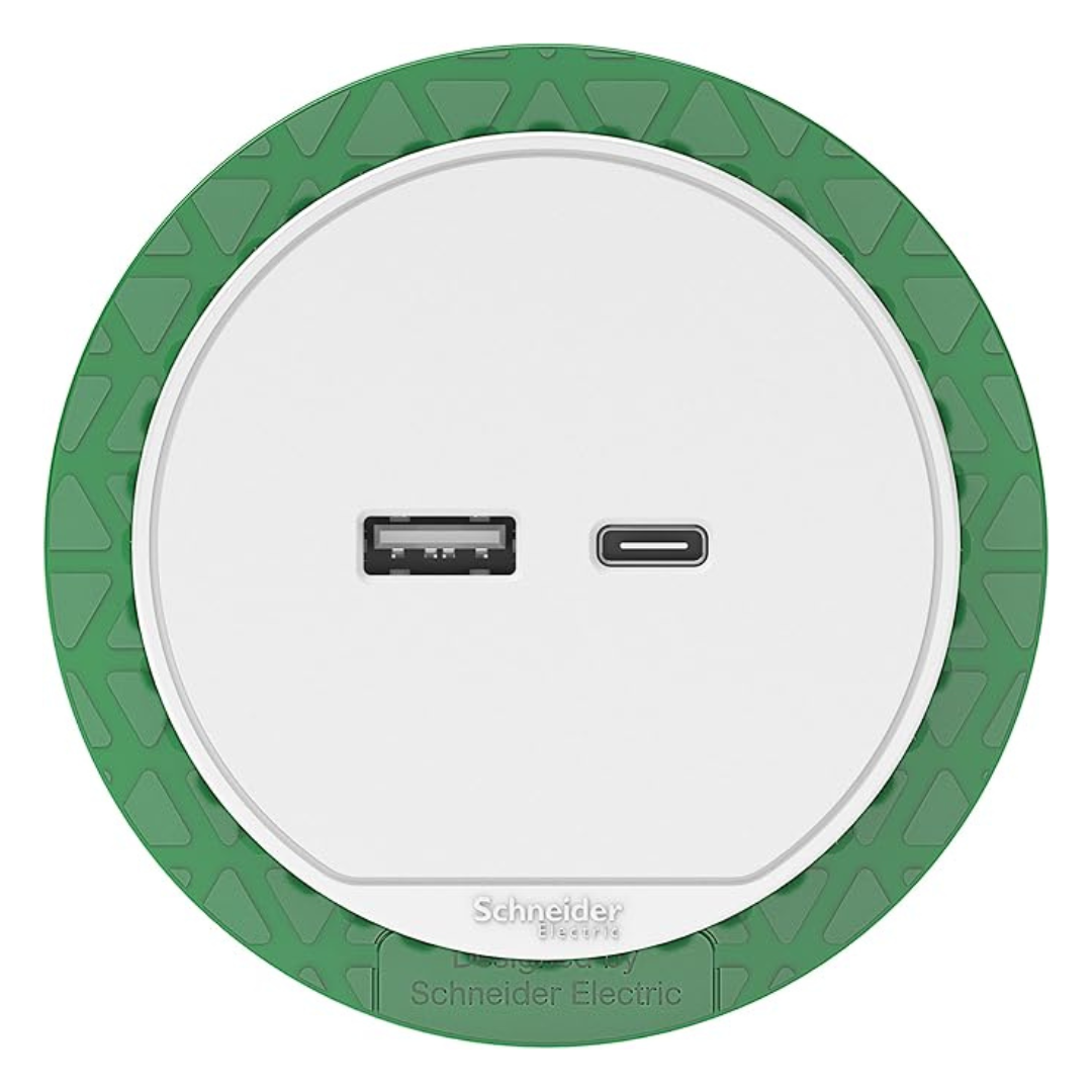Galdā iebuvējams USB lādētājs (60 mm caurumā), balts, 3.1A, Type A + Type C, INS44008, Unica sistēma+, Schneider Electric