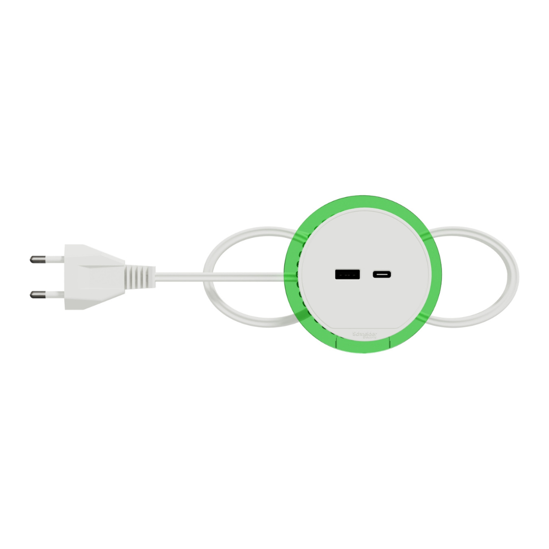 Galdā iebuvējams USB lādētājs (60 mm caurumā), balts, 3.1A, Type A + Type C, INS44008, Unica sistēma+, Schneider Electric