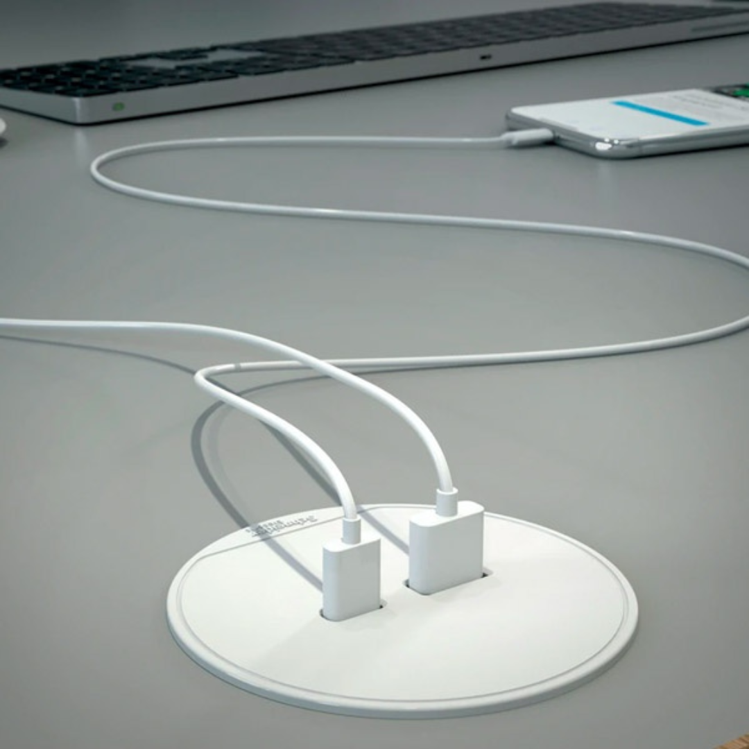 Galda bloks ar USB A un USB C, balts, Unica system+