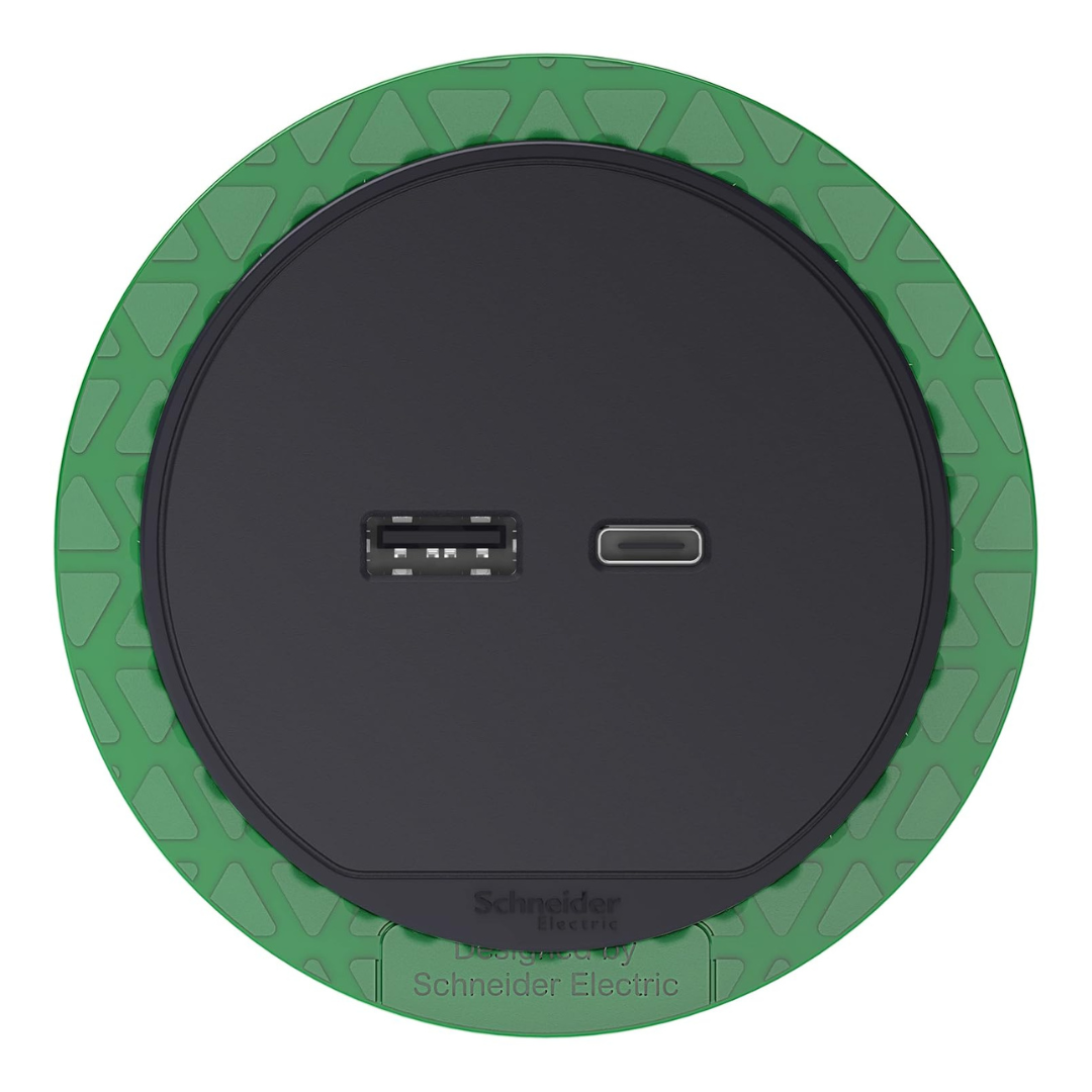 Galdā iebuvējams USB lādētājs (60 mm caurumā), antracīts, 3.1A, Type A + Type C, INS44009, Unica sistēma+, Schneider Electric