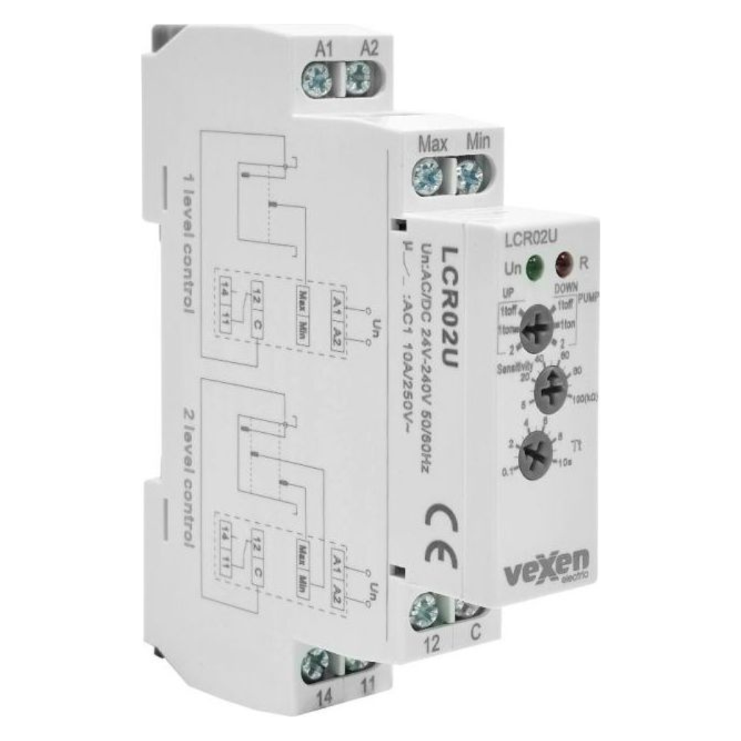Šķidruma līmeņa kontroles relejs LCR02U, 1CO, 10A, AC/DC24-240V