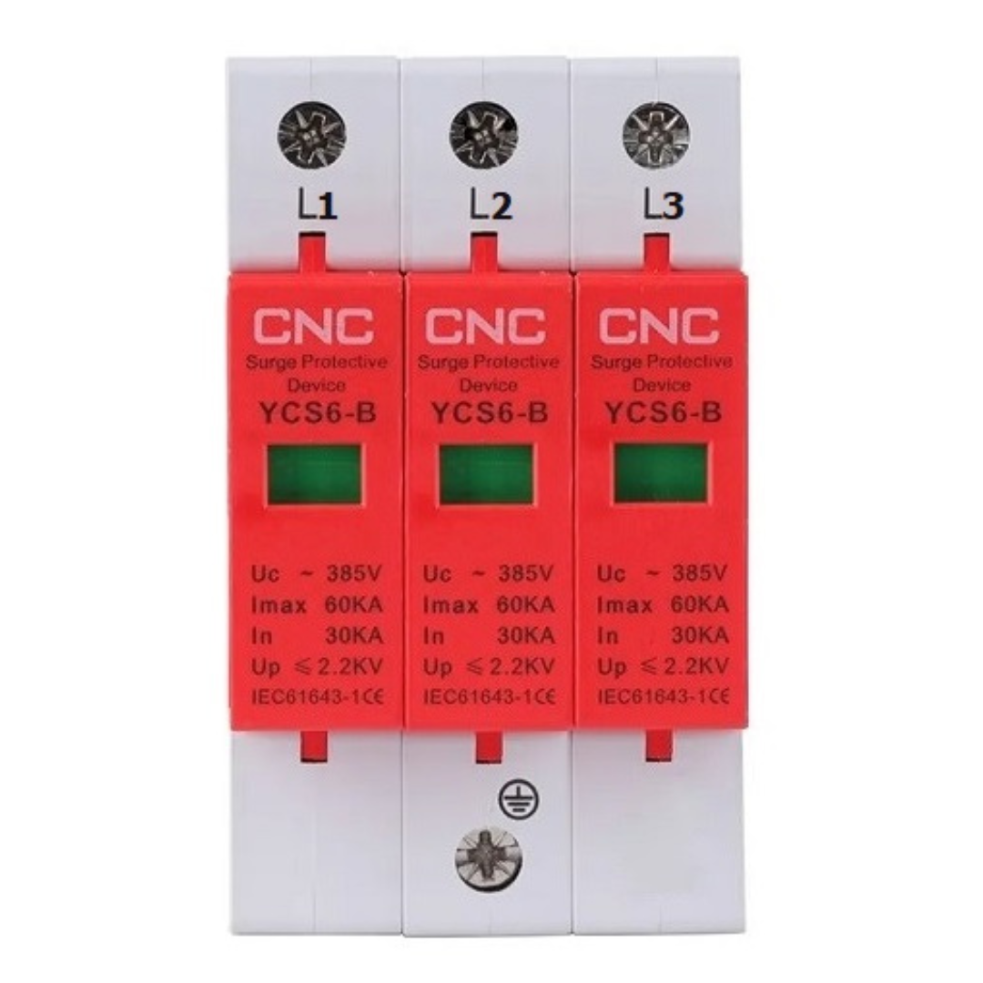 Maiņstrāvas pārsprieguma novadītājs, 3P, B klase, 30-60 kA, 385VAC, CNC