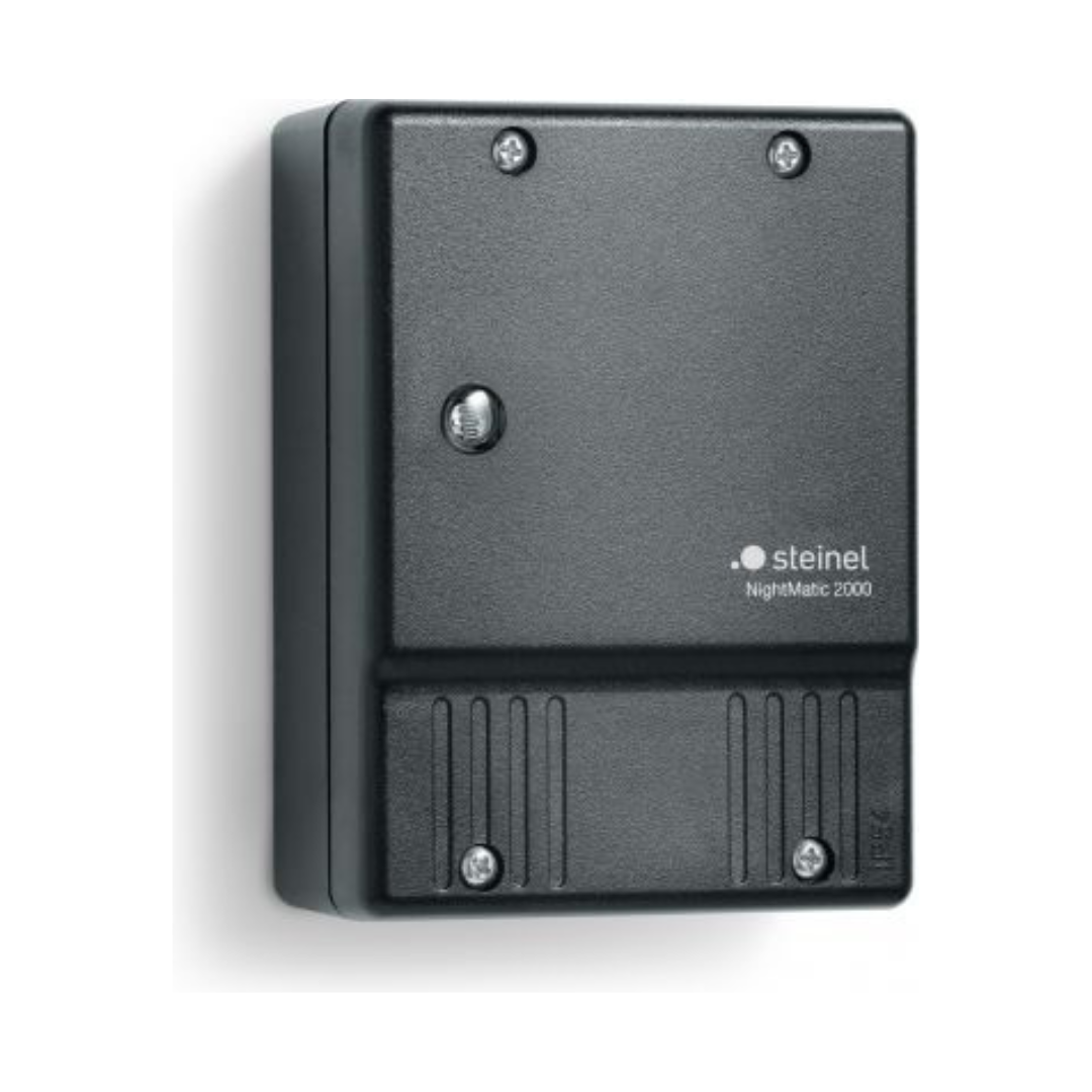 Krēslas slēdzis NightMatic 2000, virsapmetuma, IP54, 1000W, 2–30lux, melns, STEINEL