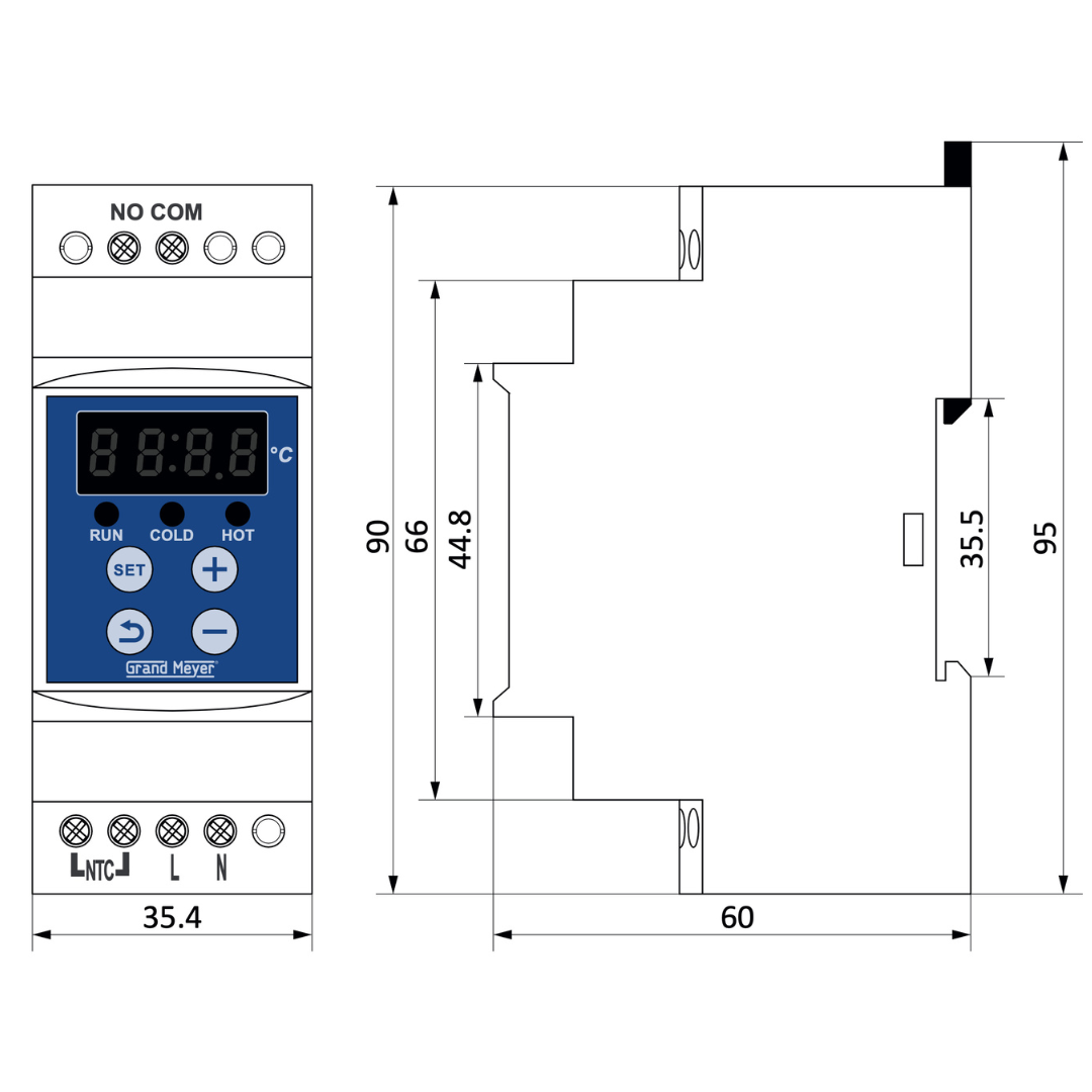 Termoregulators paredzēts uztadīšanai uz DIN-Rail sadales skapī, -20+100°C/230V, SMM-9050, Grand Meyer